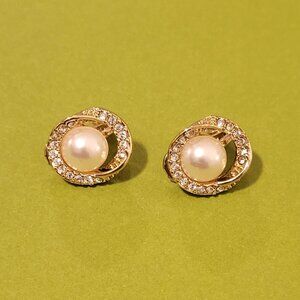 Pearl and Diamond Clip-On Earrings Like New